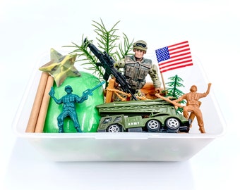 Military Play Dough Kit, Soldier Hero Sensory Bin, U.S. Army Busy Box, Montessori Toy, Homemade Play Doh, Armed Forces Kids Gift