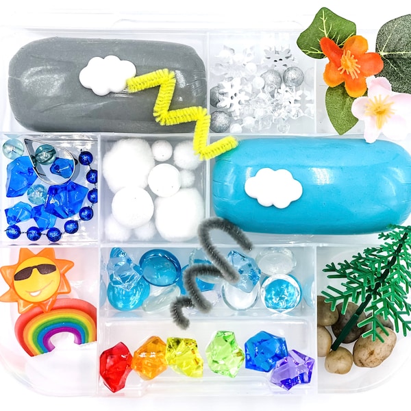 Weather Play Dough Kit, Umbrella Weather Sensory Bin, Weather Busy Box, Early Learning Tool, Sun Rain & Snow Kit, Rainbow Play, Kids Gift