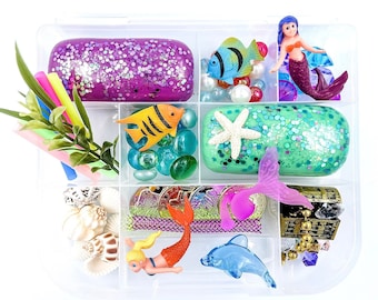 Mermaid Play Dough Kit, Mermaid Sensory Bin, Ariel Busy Box, Under the Sea, Princess Play Doh, Kids Birthday Gift, Child’s Travel Toy