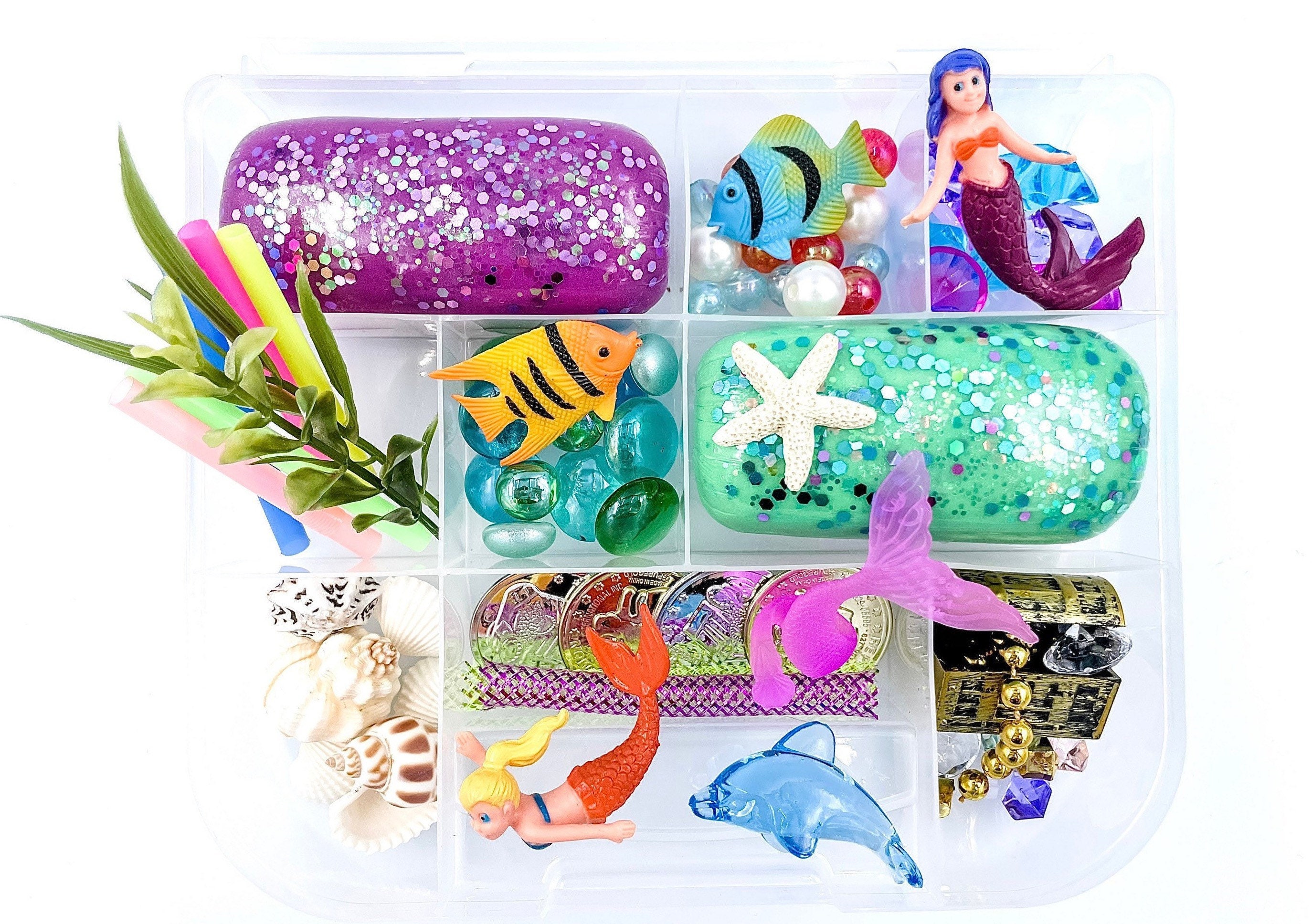 Mermaid Play Dough Kit, Mermaid Sensory Bin, Ariel Busy Box, Under the Sea,  Princess Play Doh, Kids Birthday Gift, Childs Travel Toy 
