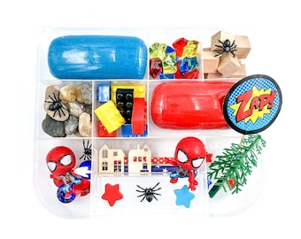 Spider-Man Inspired Play Dough Kit, Superhero Sensory Bin, Spidey Busy Box, Marvel Comic Avengers Toy, Homemade Play Doh, Kids Birthday Gift