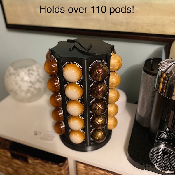 Passetas K Cup Holder Carousel,Rotary Coffee Pod Holder Compatible With 45 Nespresso Vertuoline Capsules Or K Cups And 45 Tea Bags,Coffee Bar Accessory