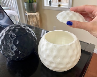 Round Golf Ball Ceramic Planter, White Spherical Display Pot Home