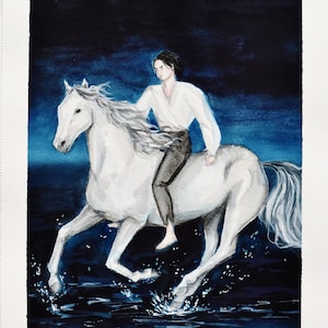 Poseidon Greco Dio Mondo Mare Oceano Cavallo Ritratto Acquerello Originale Art Painting Illustrazione Unica Fantasia Carta di alta qualità