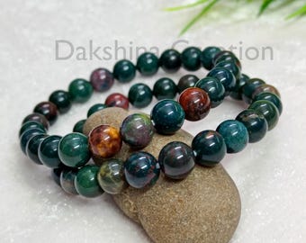 Dragon Bloodstone Gemstone Bracelet – Dainty Round Beads, Unisex Crystal Jewelry, 8mm Beads