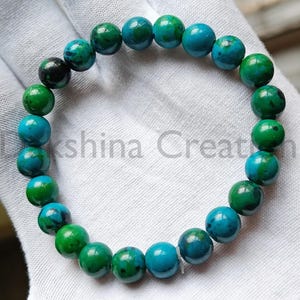 Chrysocolla Gemstone Bracelet: Healing Stone Stretch Bracelet, 8mm Beads