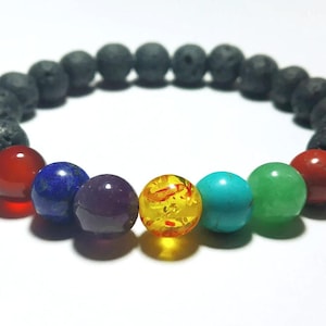 Pulsera de chakras, pulsera de los 7 chakras, pulsera curativa, pulsera de lava, pulsera de equilibrio de 8,5 mm
