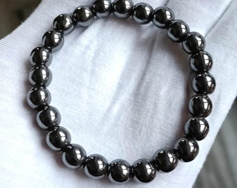 8 mm Hämatit Edelstein Perlen Armband, Wurzelchakra, Schutzstein