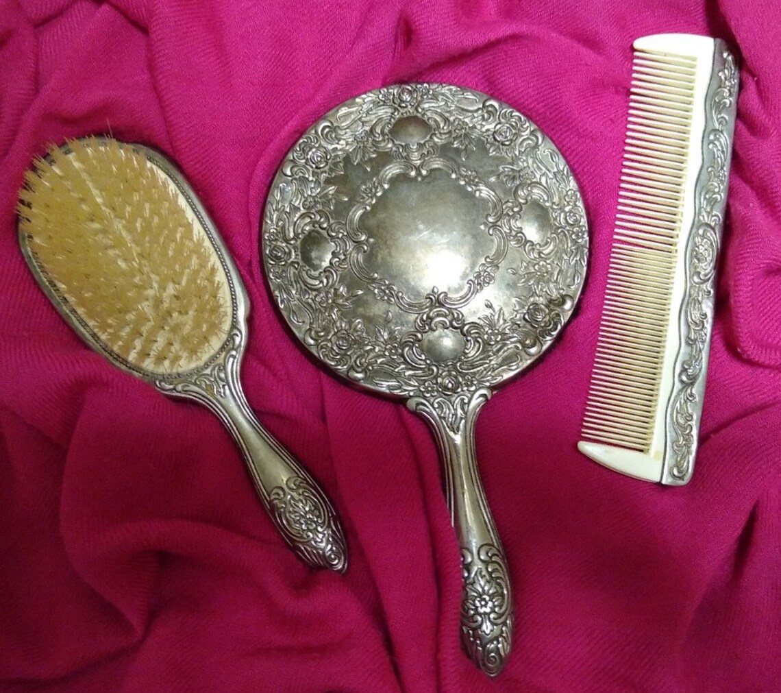Vintage SetVanity Mirror Set with Comb And BrushAS ISHeavy Etsy