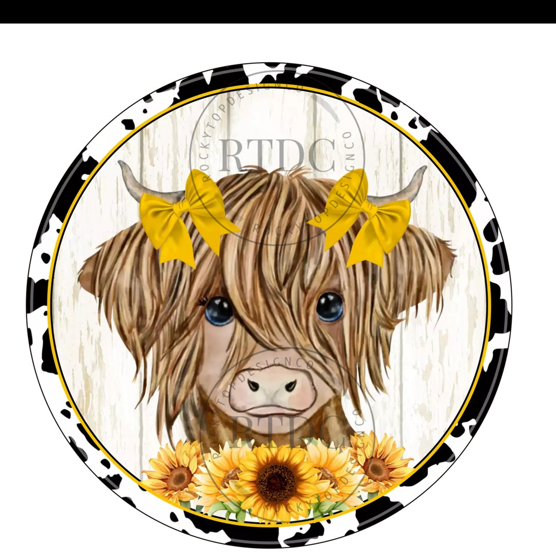 Round Highland Cow With Sunflowers PNG Only Digital Download Wreath ...