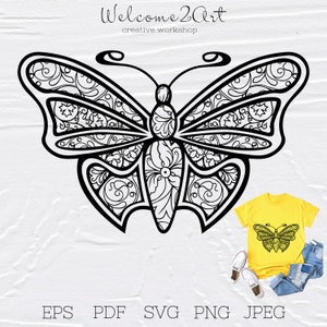 Cut files, cricut, svg files, Butterfly SVG, Butterfly Shirt Design, Mandala SVG, Zentangle svg, Boho SVG, Butterfly Silhouette, svg vector