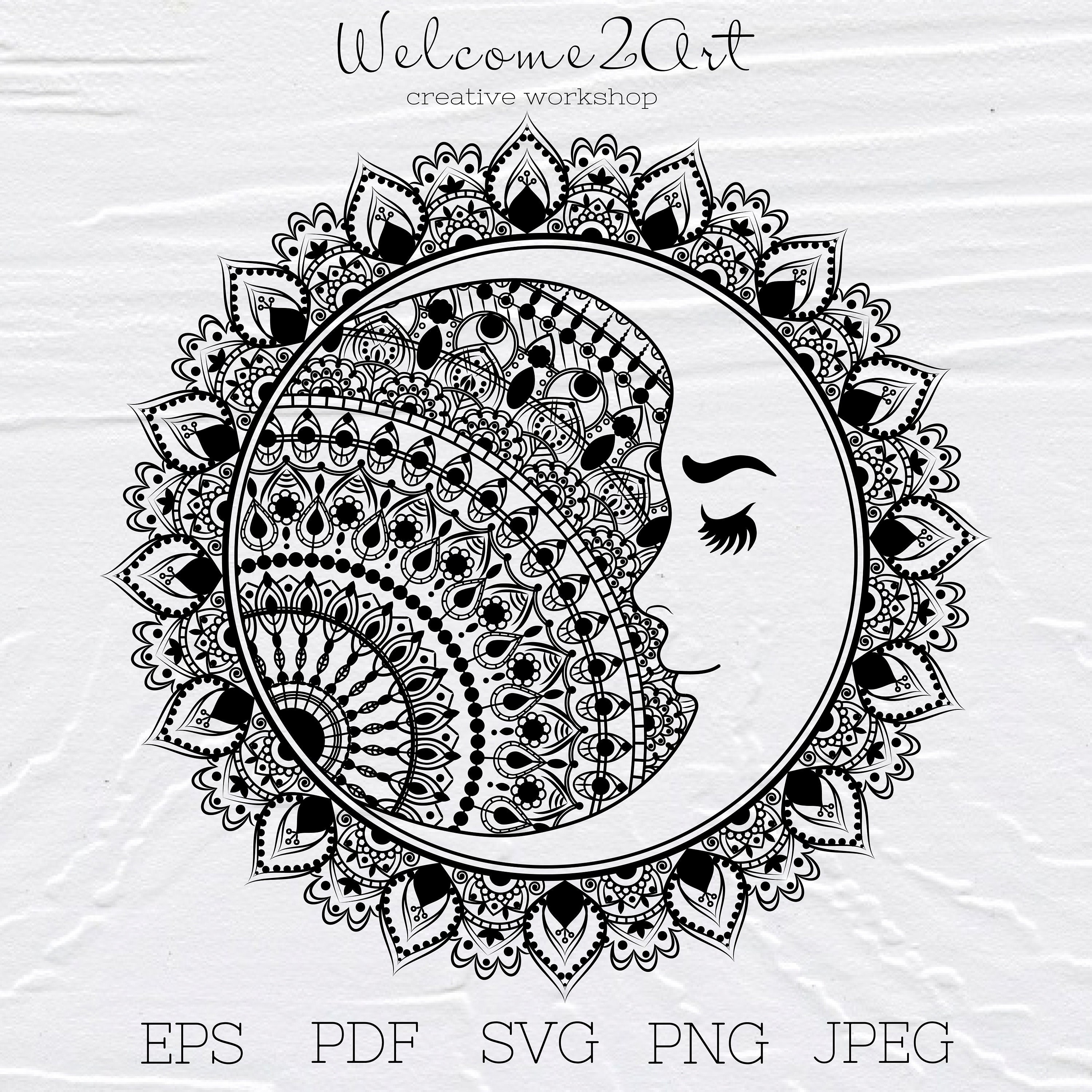 Download Mandala SVG Svg file Moon SVG Moon eps Mandala Mandala | Etsy