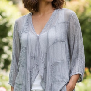 Kimono Shrug em Patch Mix N Match Tingido