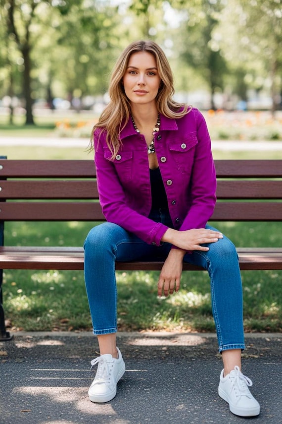 Dark Magenta Slim Fit Denim Trucker Jacket Women – Stretch Cotton 