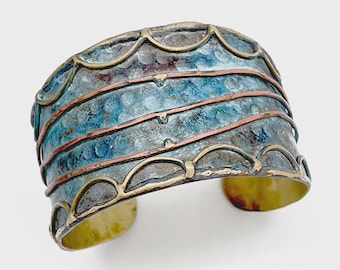 Brass Patina Cuff Bracelet - Rustic Blue