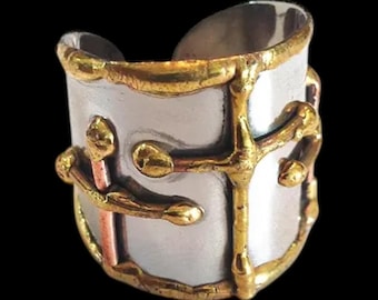 Mixed Brass Stainless Steel  copper Adjustable  Band Modern Boho Statement Ring – Made in India