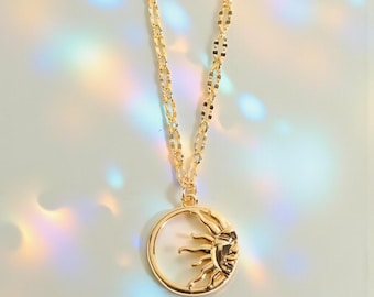 Sun Round 18K Gold plated on Titanium steel Necklace