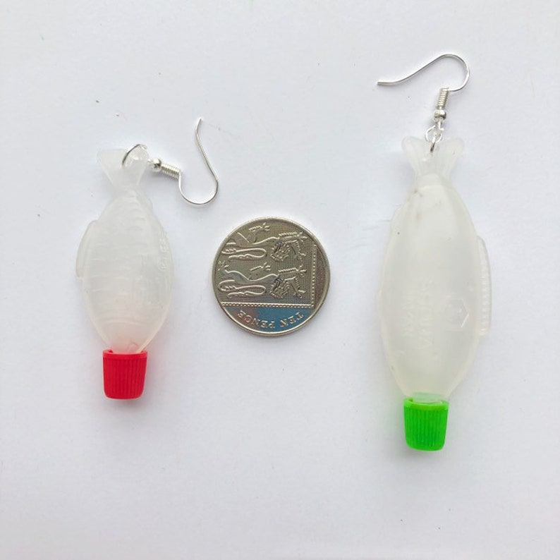 Recycled soy sauce plastic weird sushi fish earring Etsy