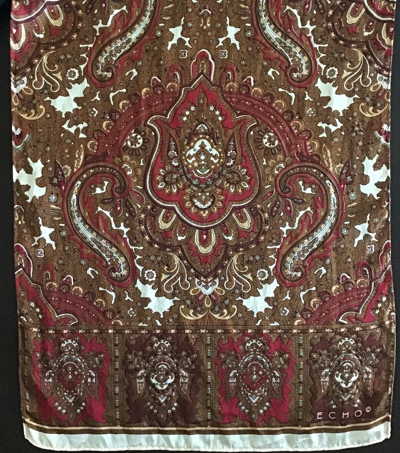 ECHO 100/% Silk Scarf 11\u201dx60\u201dvintage
