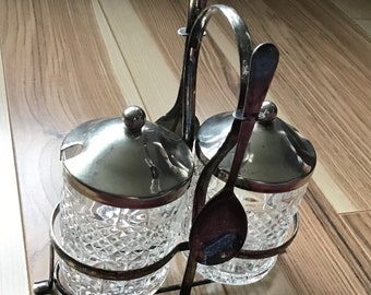 Sheffield England Silver Plate and Glass Condiment Set VTG/Antique