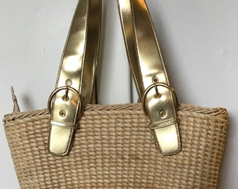 Capelli New York Straw Gold Handle Shoulder Handbag Purse