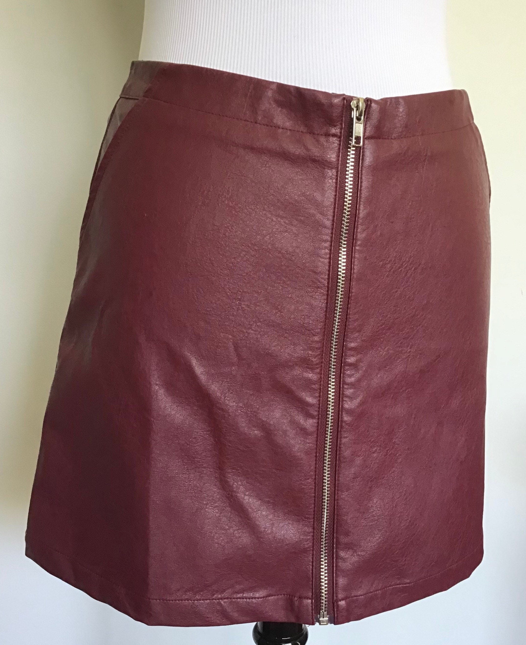 Wine red leather mini skirt cheap