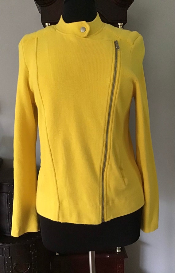 Ralph Lauren LRL Yellow Combed Cotton Womens Sweater Moto Jacket Style Size- l New 