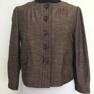 Antonio Melani Brown Cropped Suit Jacket Topper Cotton Linen Woven Size-6 unworn excellent