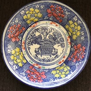 Japanese Sometsuke Katagami &quot;Three Friends&quot; Heavy Dish excellent
