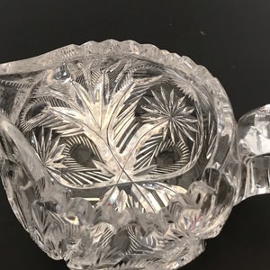 Libbey “Plumage” cut Crystal Creamer antique heavy signed