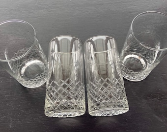 Diamond Pattern Crystal Hi Ball Glasses Vintage Antique VG-Exc