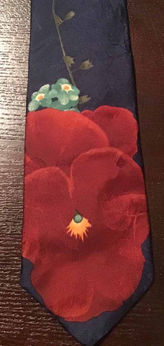 Guy Laroche Couture Pansy 100% Silk Necktie Flora… - image 1