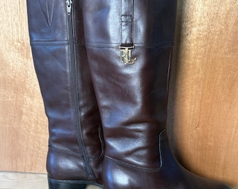 Ralph Lauren Merrie Brown Calfskin Riding Boots w/ LRL Hardware 6.5 excellent