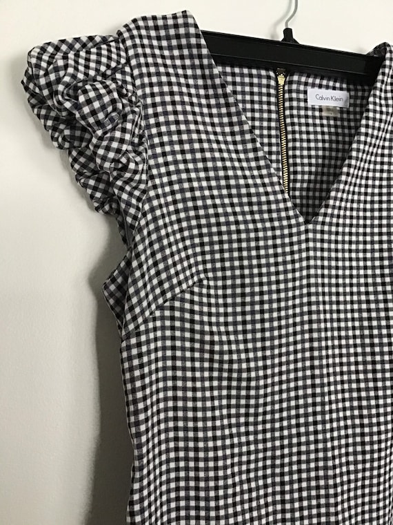 Calvin Klein Gingham Print Puff Sleeve Sheath Dress 6 Nwot