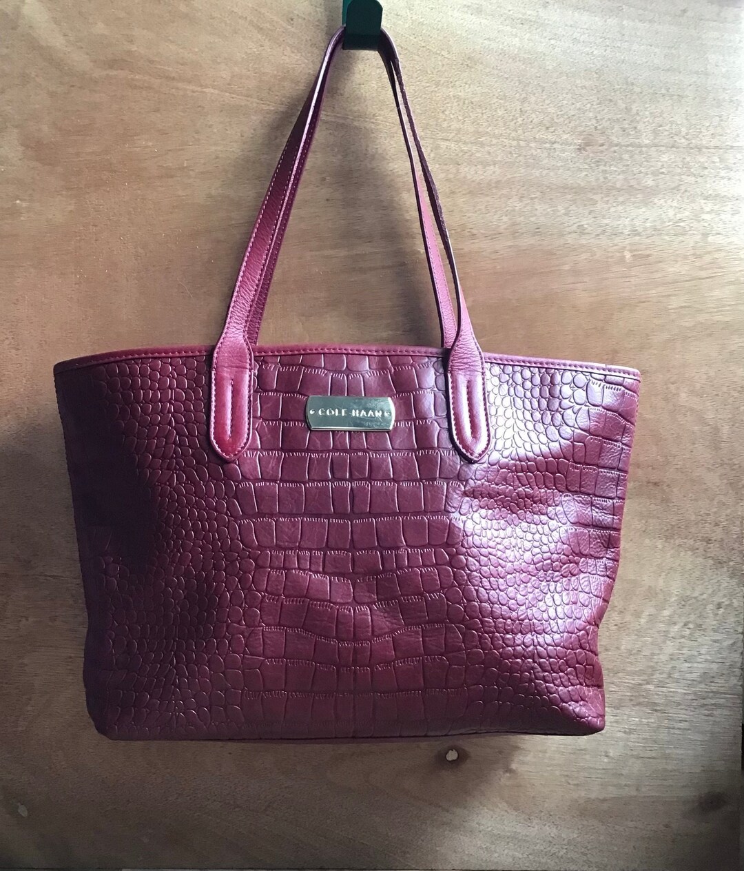 Cole Haan Crocodile Embossed Bordeaux Leather Tote Handbag Excellent Etsy