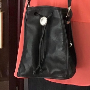 Brighton Black Leather Crossbody Drawstring Bucket Handbag 1990’s excellent