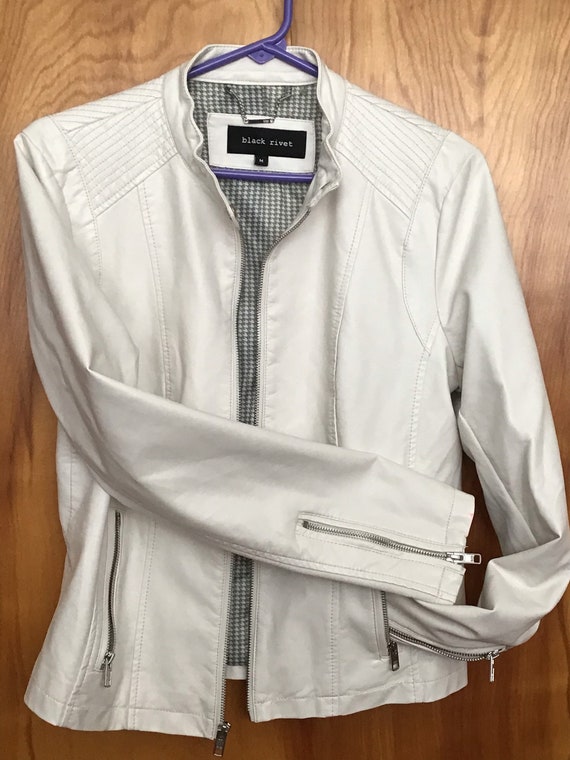 black rivet white leather jacket