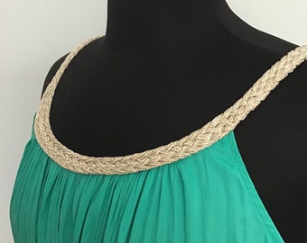 Lily Pulitzer Sienna Lagoon Green Swing Dress Gold Metallic Braided Strap EUC