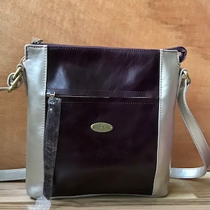 Aurielle Eggplant Silver Crossbody Genuine Leather Handbag NWOT