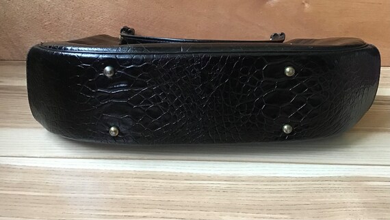 Crocodile Embossed Black Leather Satchel Handbag … - image 4