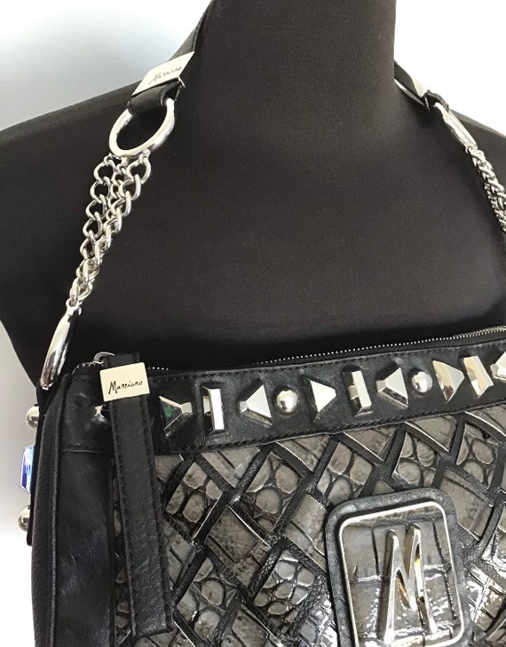 Marciano Pewter Black Croc Embossed Studded Chain… - image 2