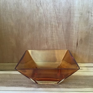 Pukeberg Swedish Glass Orange Amber to Clear Square Dish vintage VG