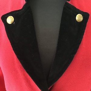 Ralph Lauren #RL Red Cardigan Black Velvet Collar & Cuffs Women’s size-L Exc