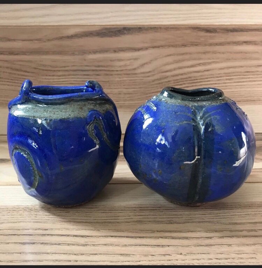 Bud Vase Weed Pot SET Artist Signed Hand Thrown Pottery Vintage Antique ...