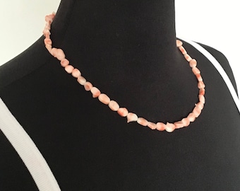 Angel Skin Coral Flat Disc Irregular 18” Silver Barrel Clasp vintage