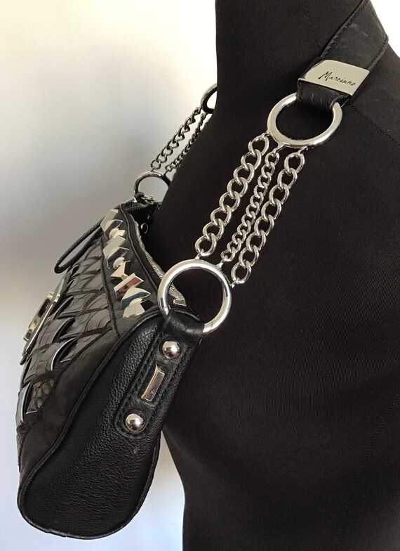 Marciano Pewter Black Croc Embossed Studded Chain… - image 5