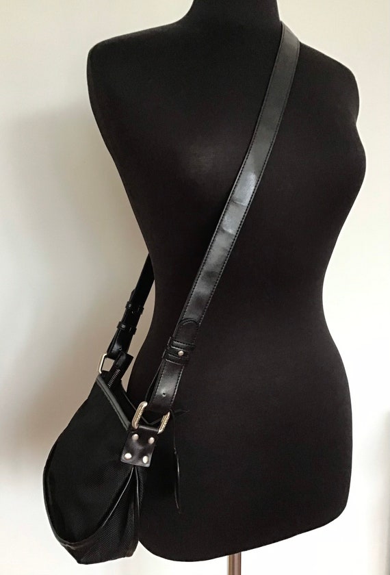 DKNY Crossbody Handbag Nylon Leather Black Excellent Gem