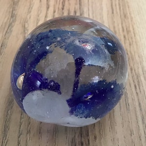 Art Glass Handblown Blue Controlled Bubble Paper weight Imperfect Vintage Antique 8 oz.
