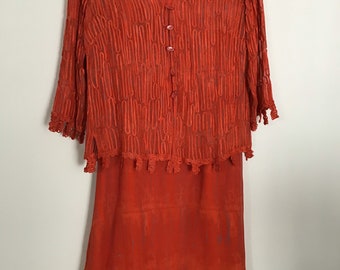 Vera Cristina Silk Skirt Suit Perforated Orange Ladies Sz-Small NWOT