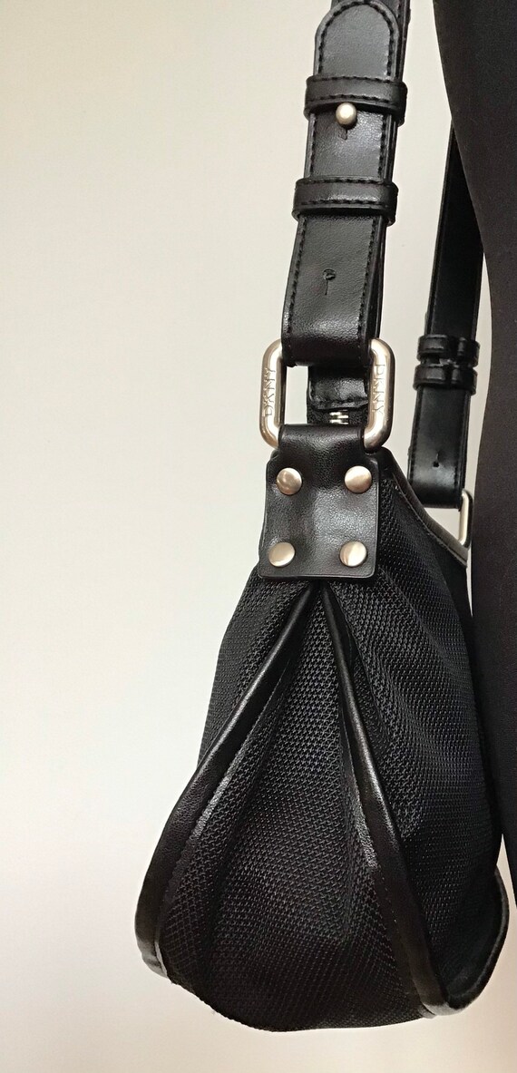 DKNY Crossbody Handbag Nylon Leather Black Excellent Gem